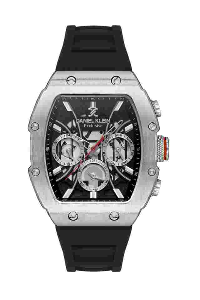 Daniel Klein Exclusive Men Silver/Back Rubber Watch