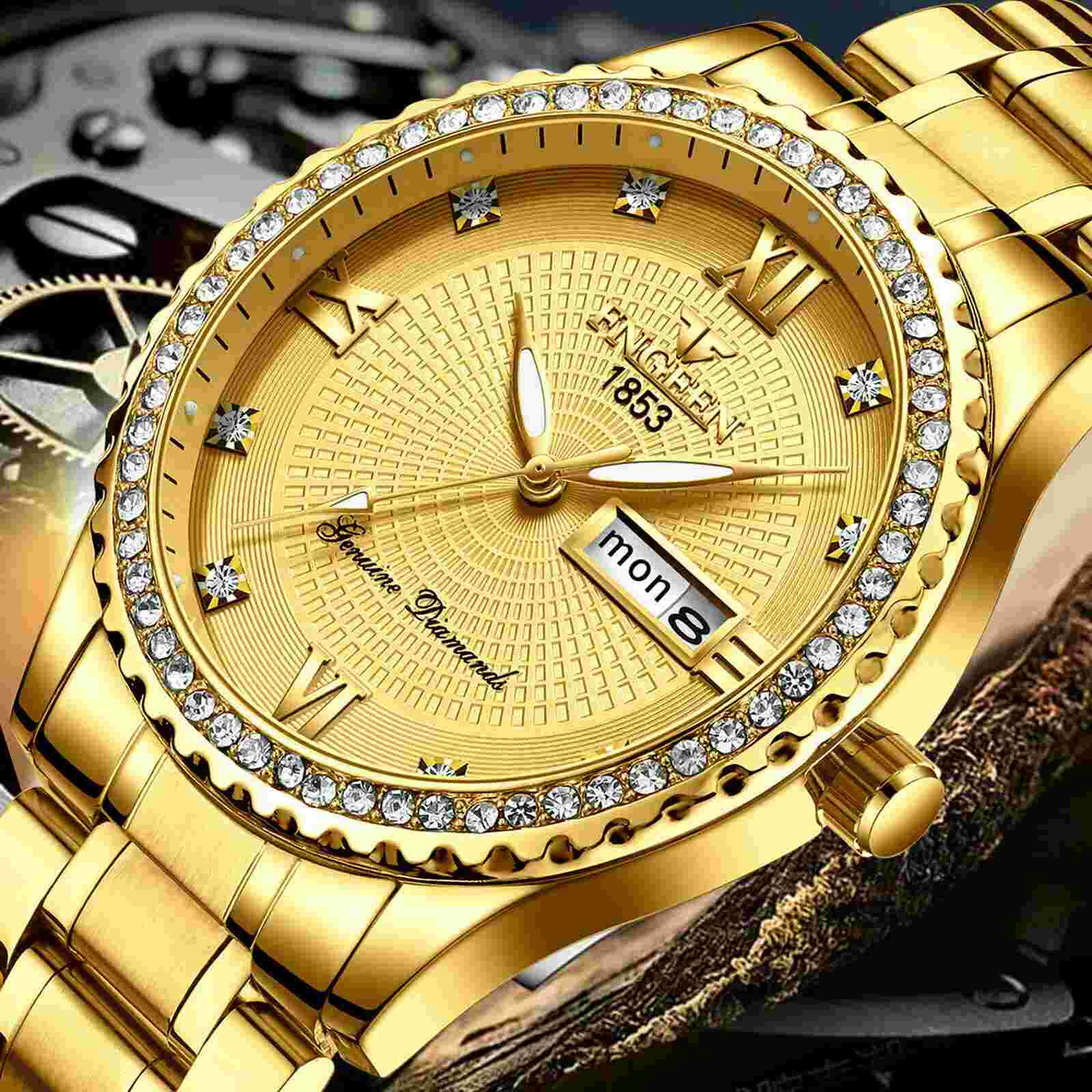 Men's Luxury Fashion Quartz Watch Classic Stainless Steel Analog Waterproof Gold