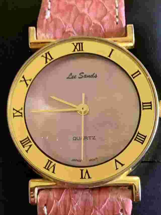 Vtg Lee Sands Watch Women Pink Tone Round MOP Leather Band New Battery