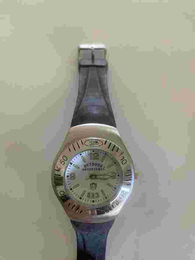 Vintage Outdoor Adventures Watch Field Stream SS Case White Dial Works New Batt.