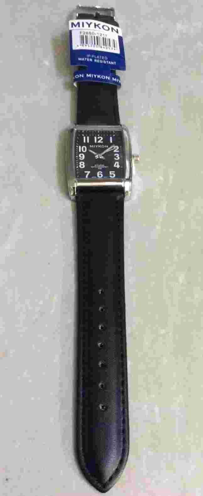 Miykon Mens Watch Rectangle Blue Dial Arabic Numeral Hours on Black Leather Band