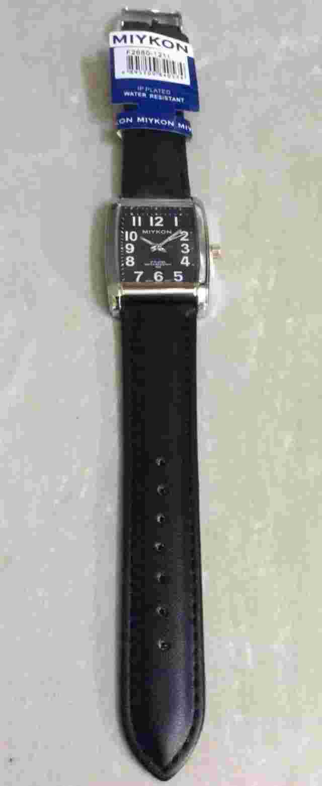 Miykon Mens Watch Rectangle Blue Dial Arabic Numeral Hours on Black Leather Band