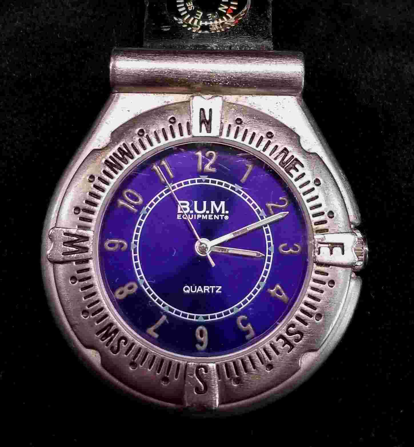 B U M Equipment Compass Quartz Pocket Watch On Snap Fob 43mm Needs Battery