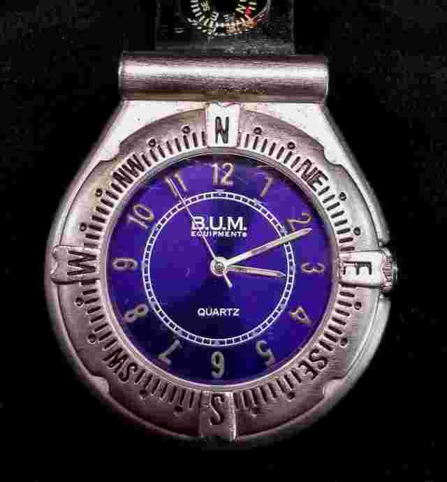B U M Equipment Compass Quartz Pocket Watch On Snap Fob 43mm Needs Battery