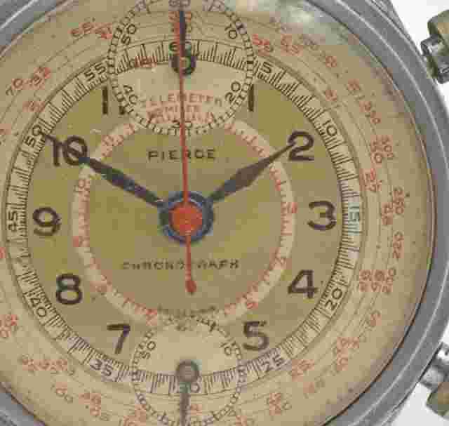 Vintage Steel 1940's PIERCE MILITARY DIAL CHRONOGRAPH Round Button running Watch