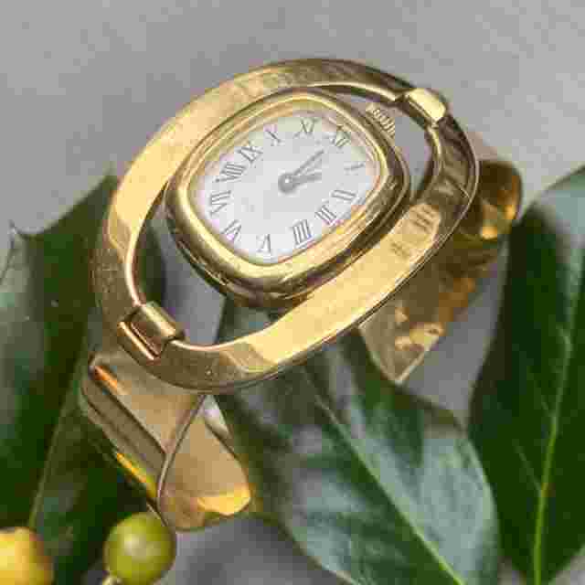 Vintage French 18K Yellow Gold Unusual Watch Polished Bangle Bracelet 6.5"