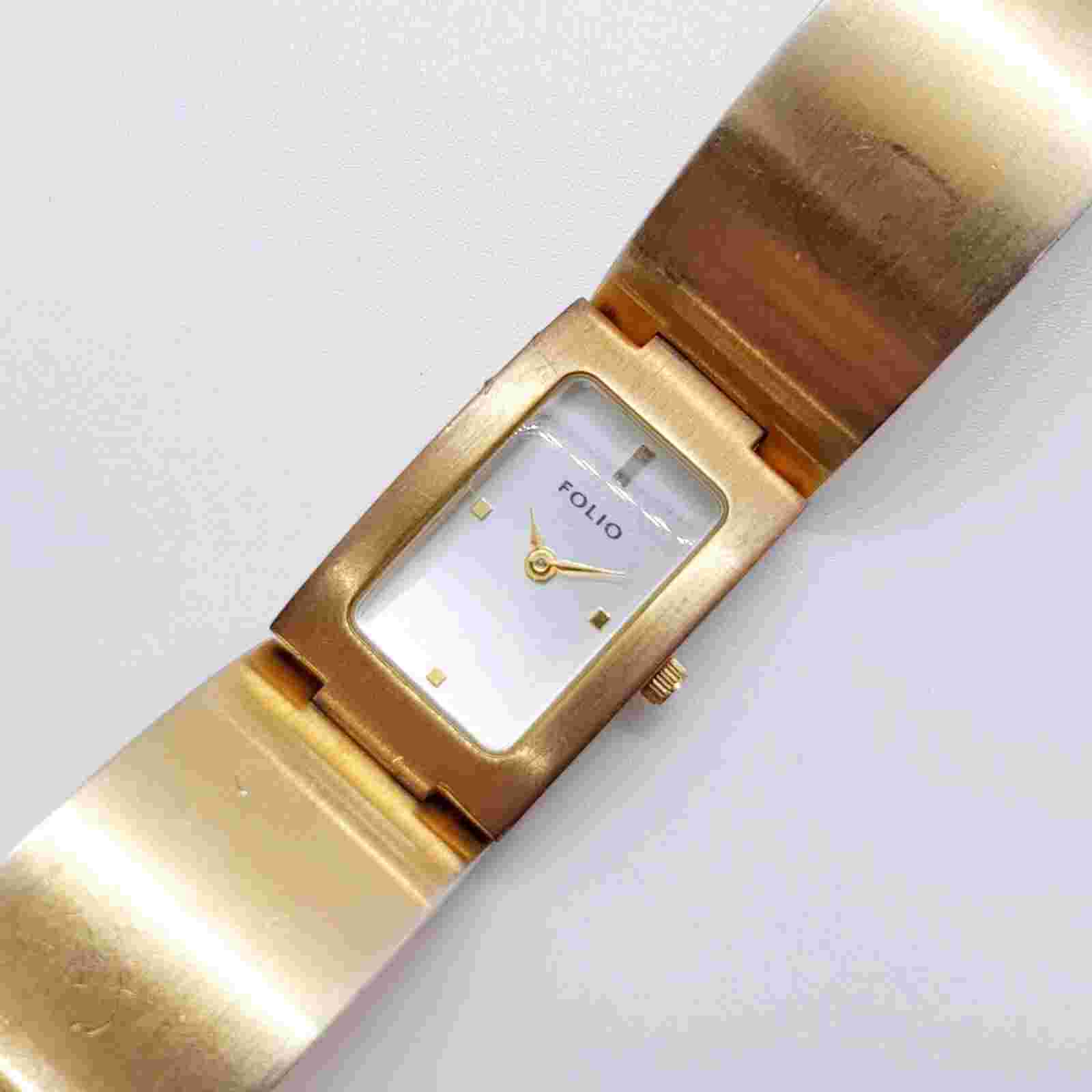 Gold-tOne Cuff Style Folio by Fossil Quartz Watch for Women, Womens Wristwatches