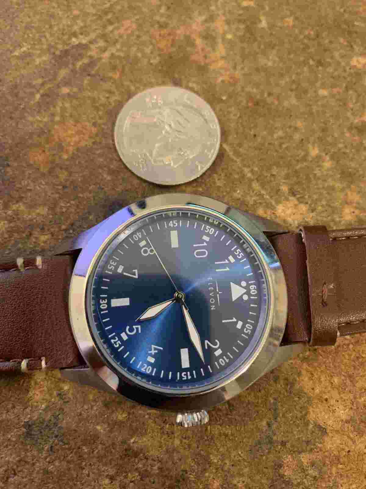 Elevon Hanson Genuine Leather Watch Black Face Quartz Movement Ele117-1