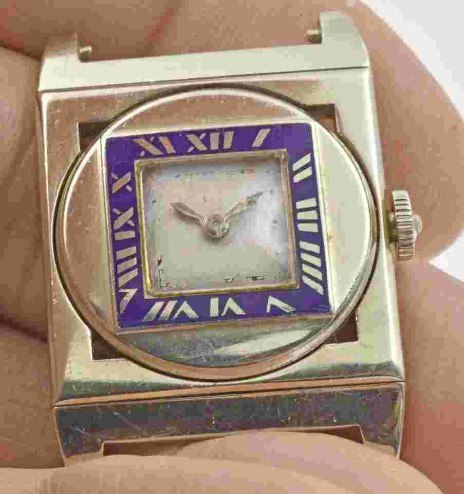 Antique 14k White Gold & Enamel ELGIN Deco 1930's Hinged Lug Wrist Watch no run