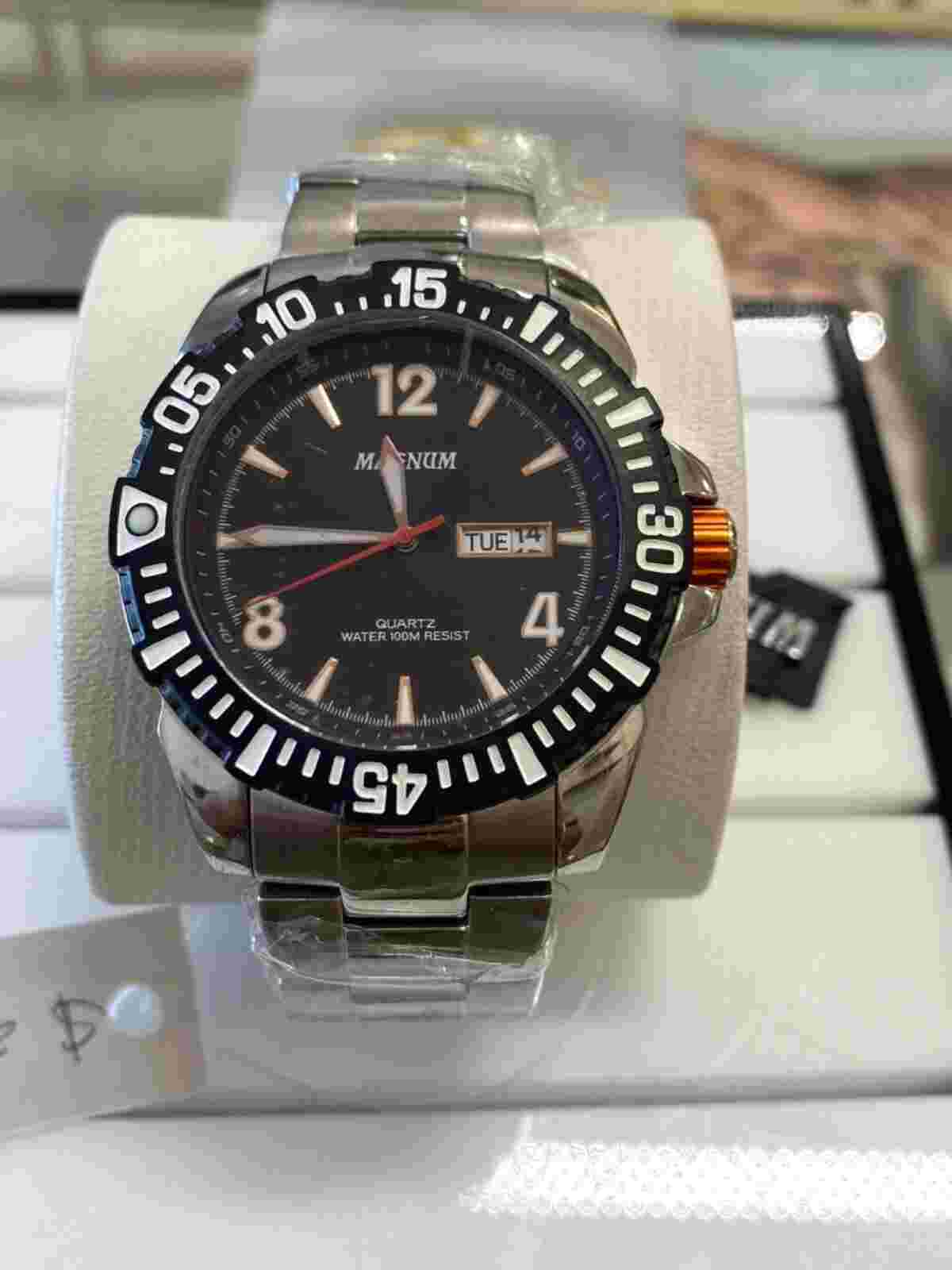 NEW Magnum Grey Stainless Steel Quartz Analog Watch CASE SIZE 46.00 MM