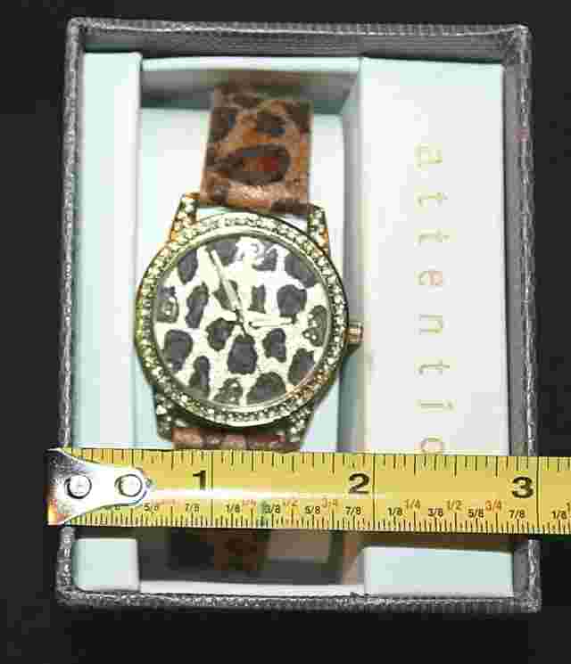 Attention Gold Tone Crystal Rimmed Glittery Leopard Print  Wristwatch Watch