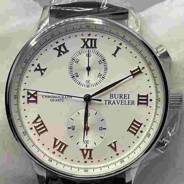 Burei Traveler B-7002M Unisex Black Leather Analog Silver Dial Quartz Watch Cv58