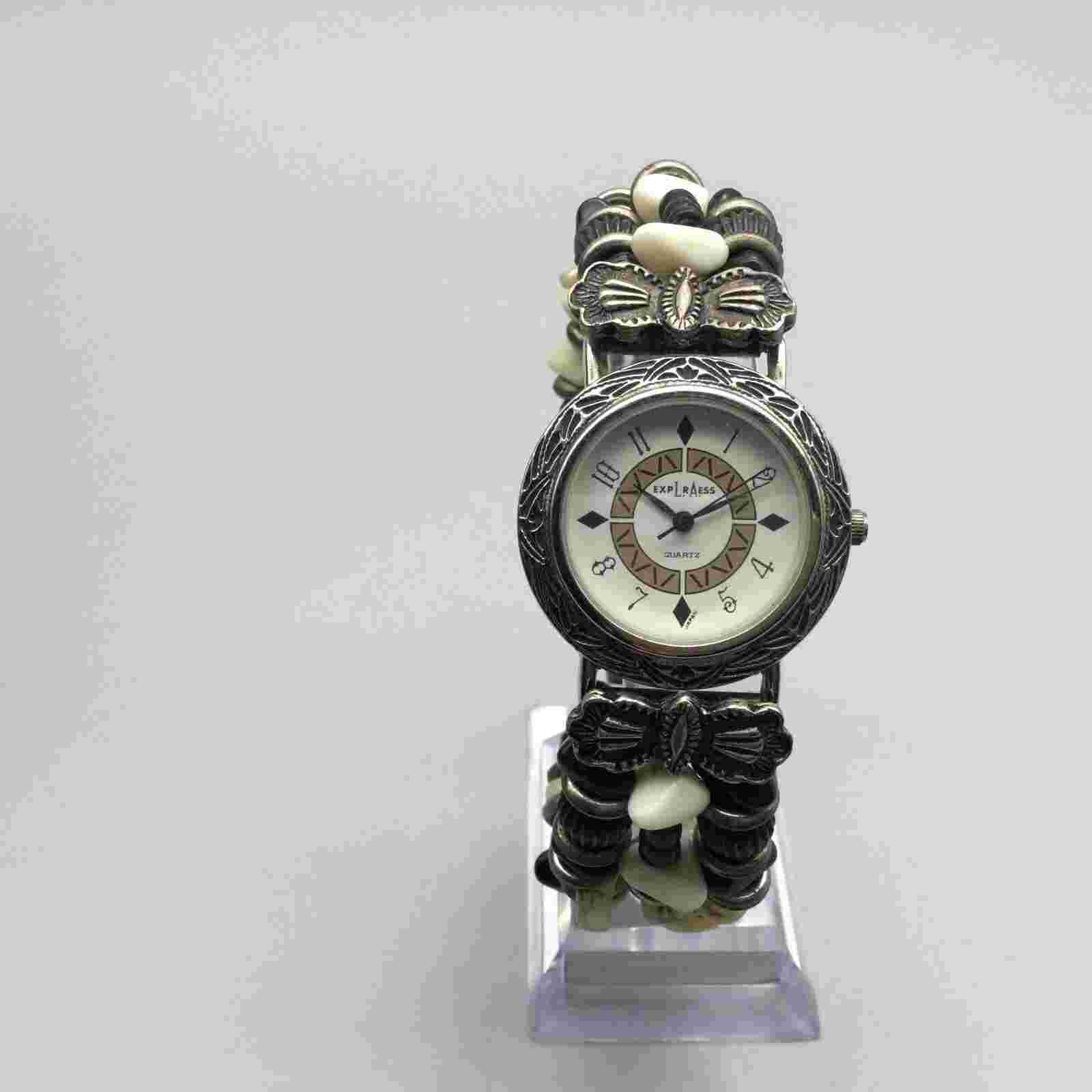LA Express Southwest Watch Women 32mm Silver Tone Beaded Band New Battery 6.75"