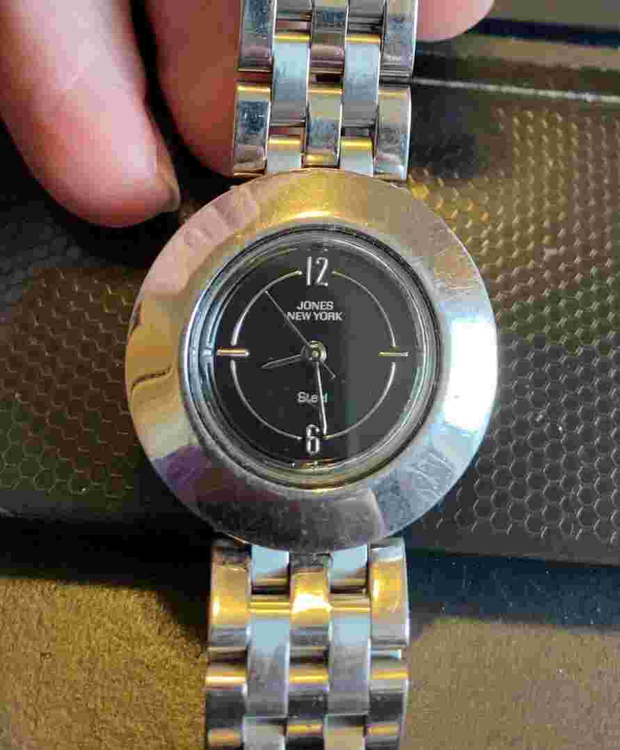 Women's Jones New York Steel Watch, Silver Tone with Black Face,All Stainless