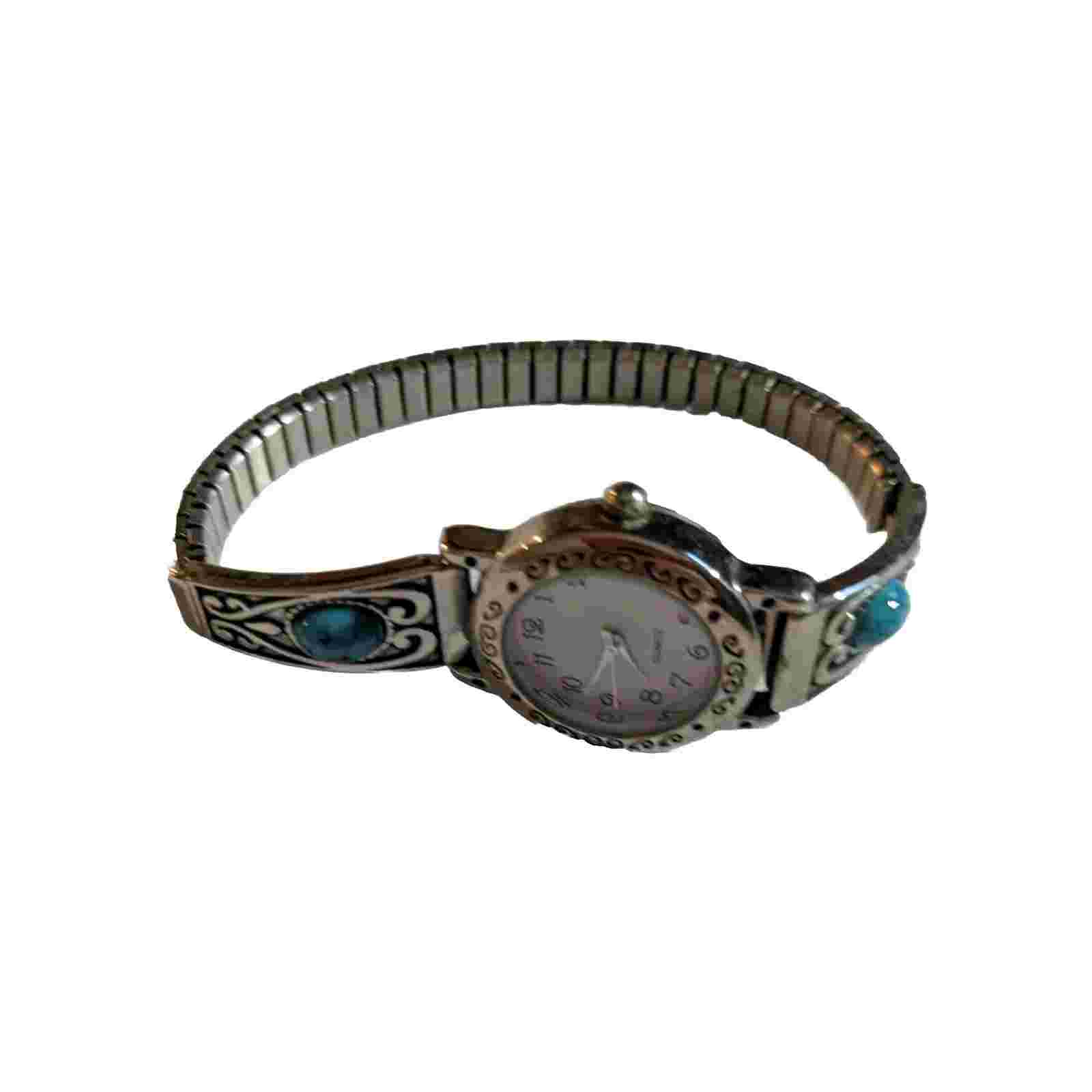 Accutime Ladies Quartz Watch Silver Tone with Marbled Band