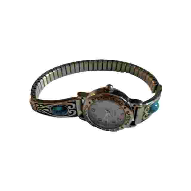 Accutime Ladies Quartz Watch Silver Tone with Marbled Band