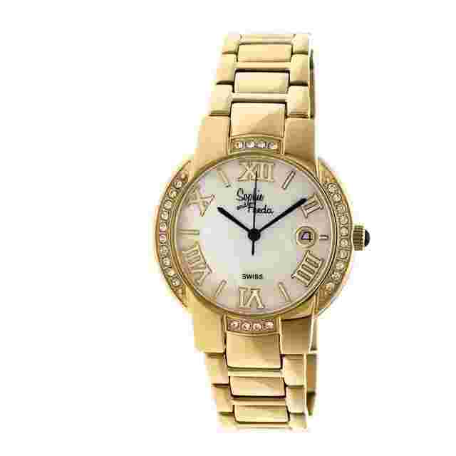 NEW Sophie And Freda SF1903 Women's PALM SPRINGS Crystal Gold Pearl Dial Watch