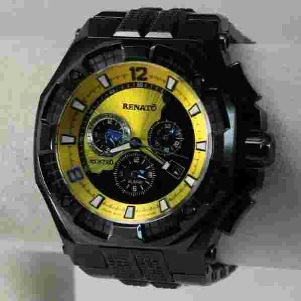 Men's Renato Mostro Watch, Swiss Ronda 5130.D, Yellow Dial on Black IP