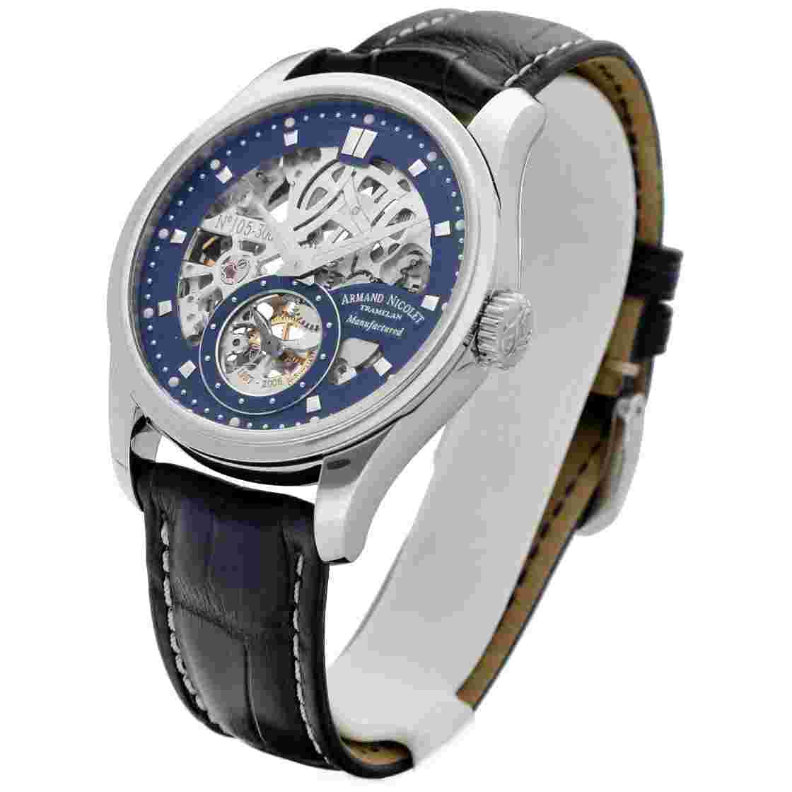 Armand Nicolet A622AAA-BU-P713BU2 Skeleton Blue Leather Manual Wind Men's Watch