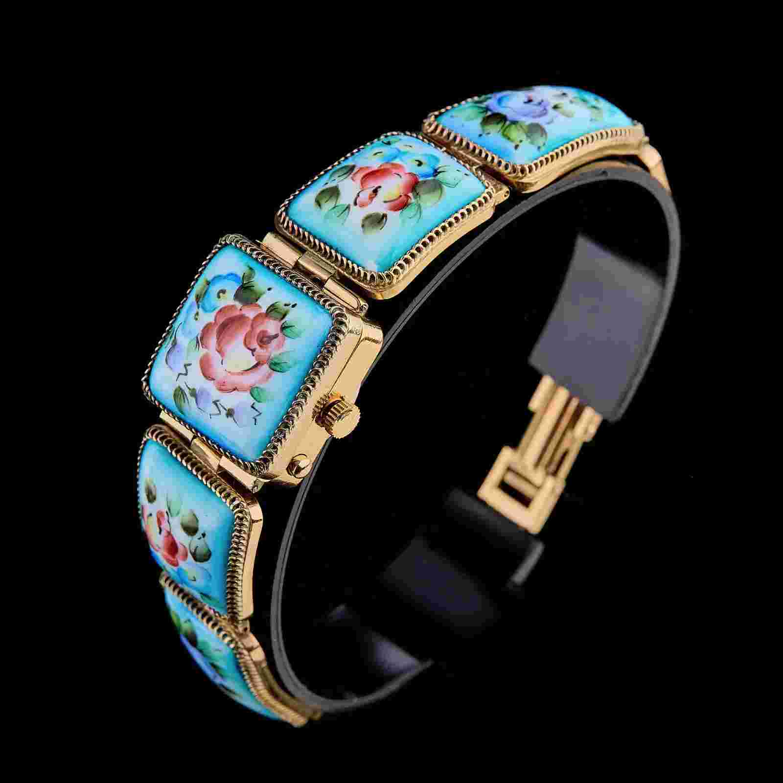 USSR Watch Ladies CHAIKA with floral enamel bracelet. Women's Soviet Watch.