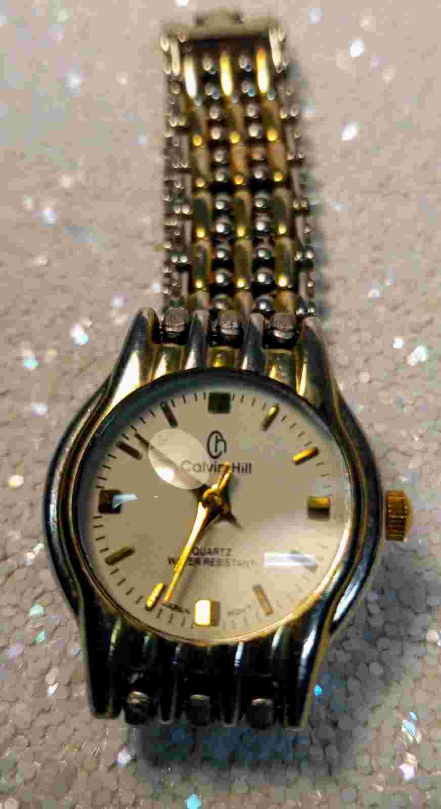 Vintage CALVIN HILL  Ladies Wristwatch In Silver & Brass Tone PARTS/REPAIR ONLY
