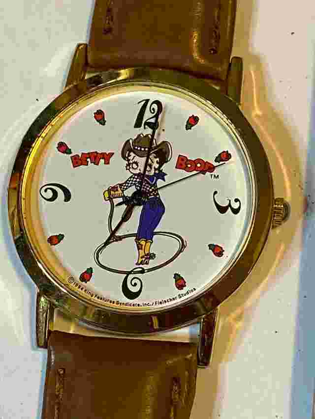 1994 Betty Boop Watch Women's Blue Jeans Lasso Browne JeanLeather Band Pre-Owned