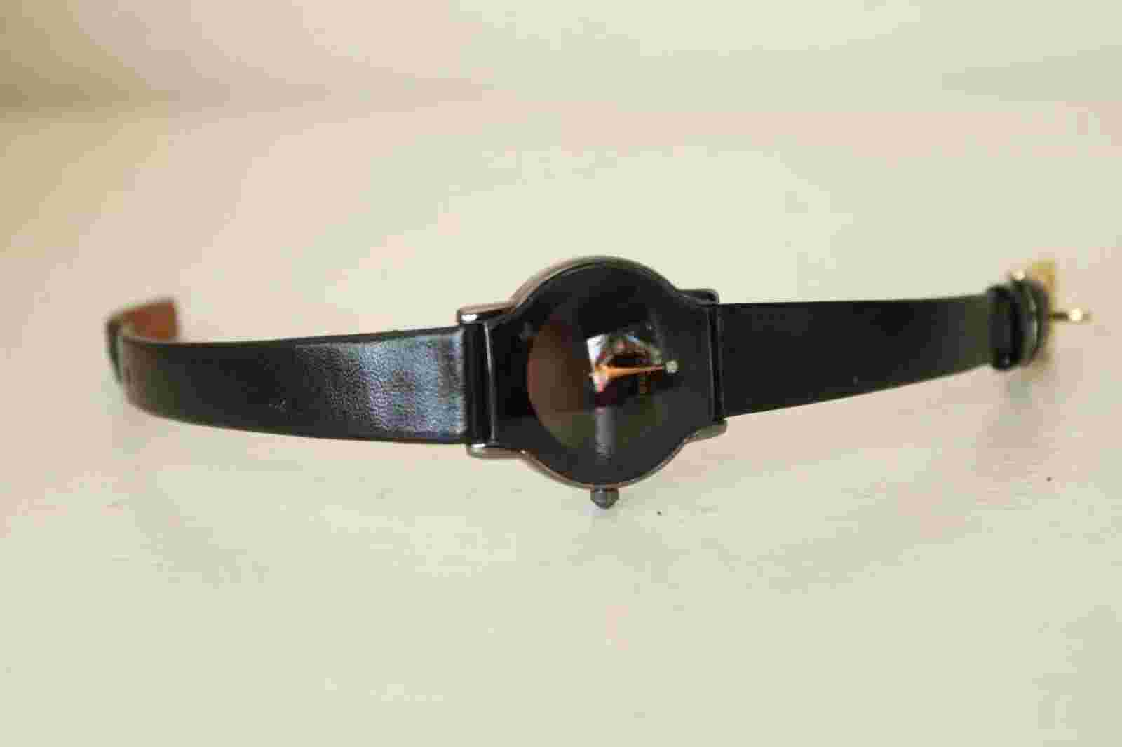 Vintage Ladies Watch, Le Chateau Black Leather and Face, Stainless Steel Back
