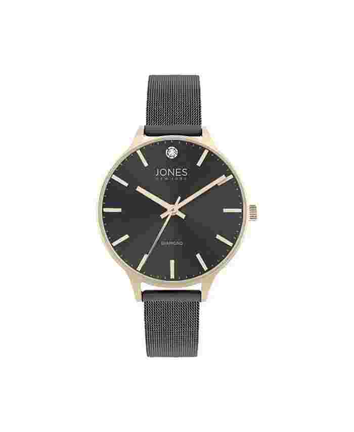 Jones New York Women's Diamond Gold-Tone Accents Black Metal Analog Watch
