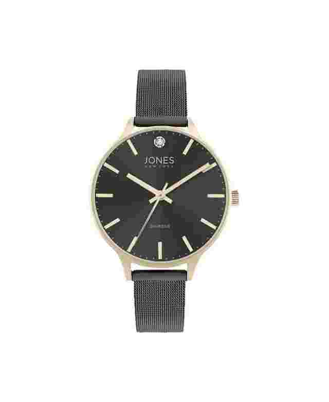 Jones New York Women's Diamond Gold-Tone Accents Black Metal Analog Watch