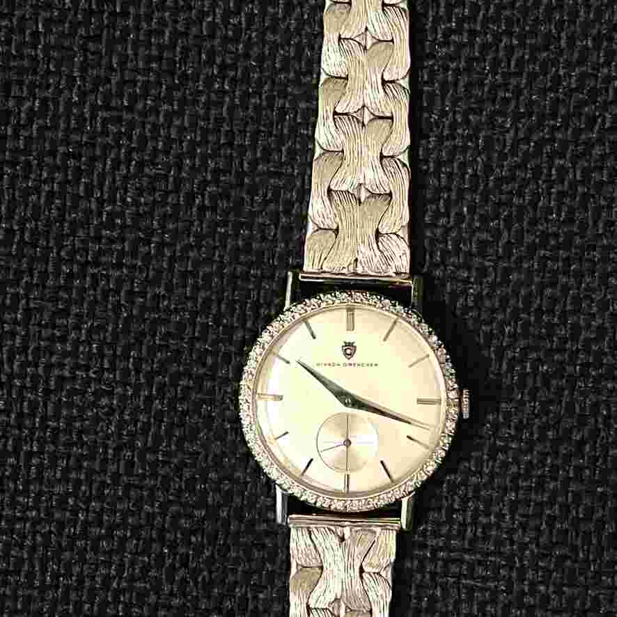 Vintage Nivada Grenchen 18 ct White Gold w/ Custom Diamond Bezel