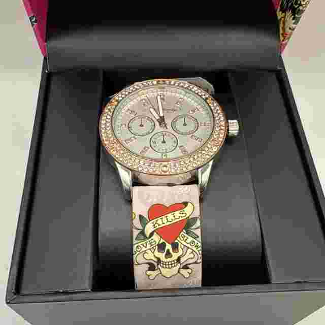 Ed Hardy Ladies Watch Bezel  Love Kills Slowly Silicone Band Pink Band New