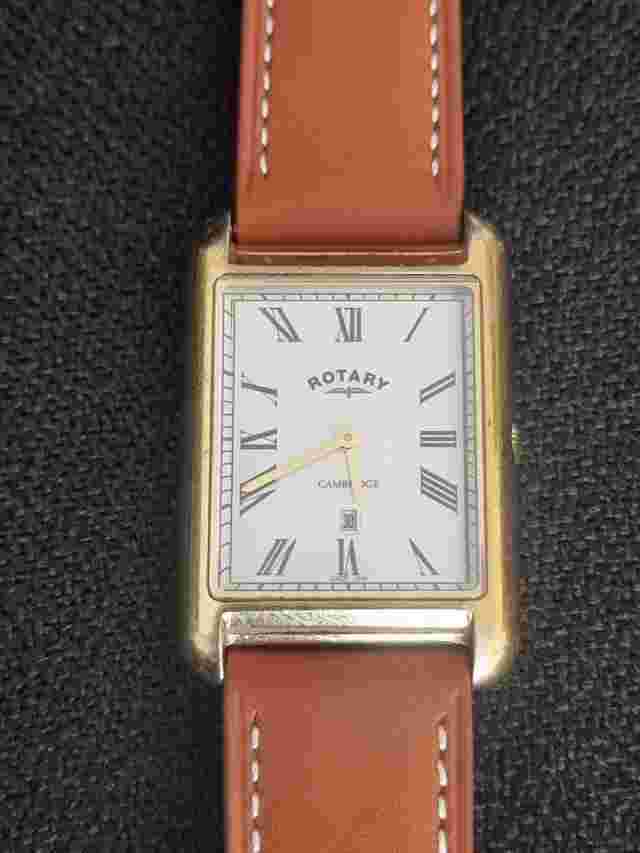 ROTARY CAMBRIDGE TANK WATCH WHITE AND BLACK DIAL LEATHER STRAP A WRIST CLASSIC