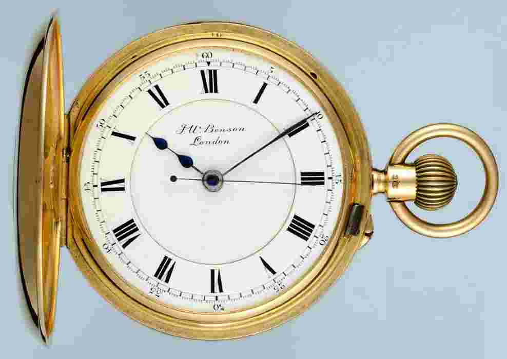 ENGLISH CENTRE SECONDS GOLD HALF HUNTER BY JW BENSON