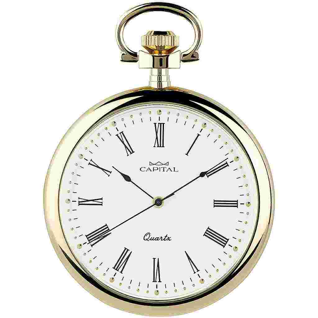 Capital Prestige Pocket Watch In Gold Plated Steel - Open Face