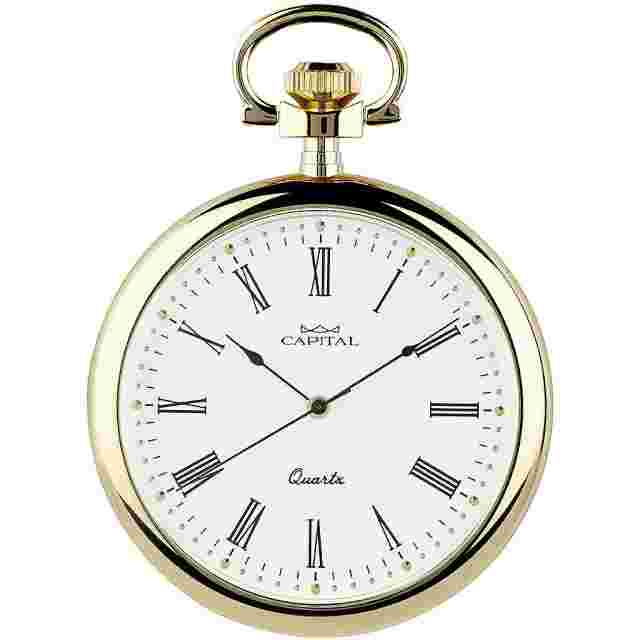 Capital Prestige Pocket Watch In Gold Plated Steel - Open Face