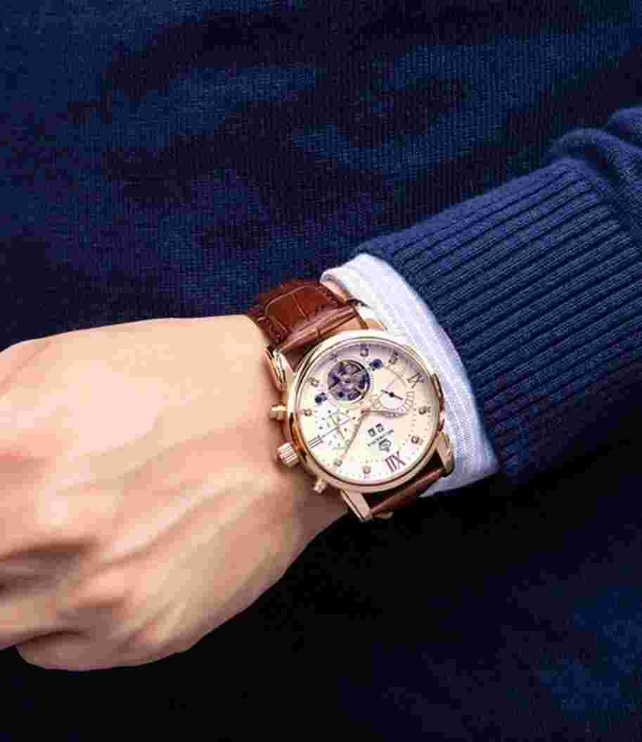 Fashion Men's Mult-functional Day/Date/Week Self-wind Mechanical Watch