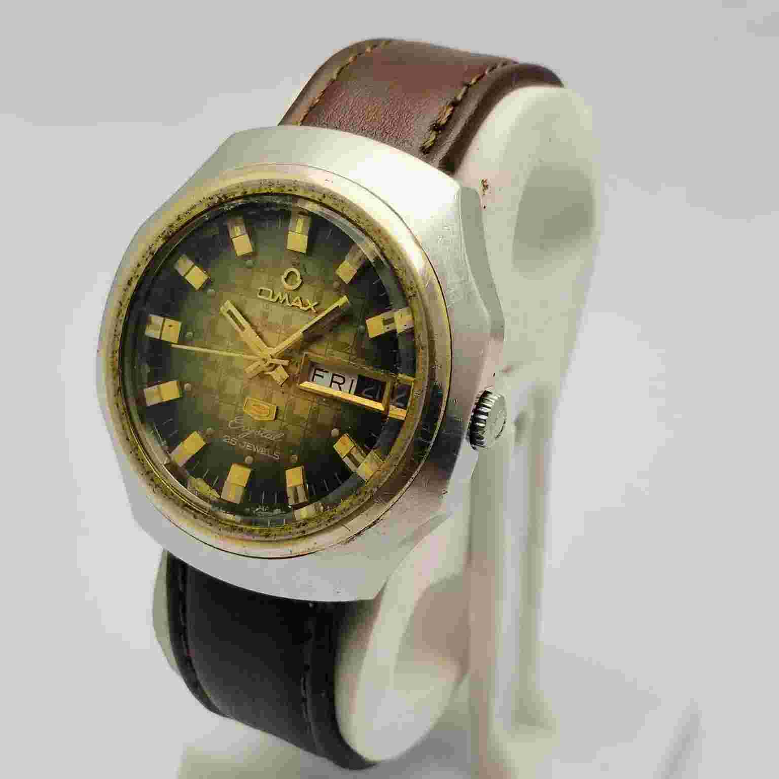 Omax Automatic 9 Crystal 786-88G Day/Date Vintage Men's Wristwatch