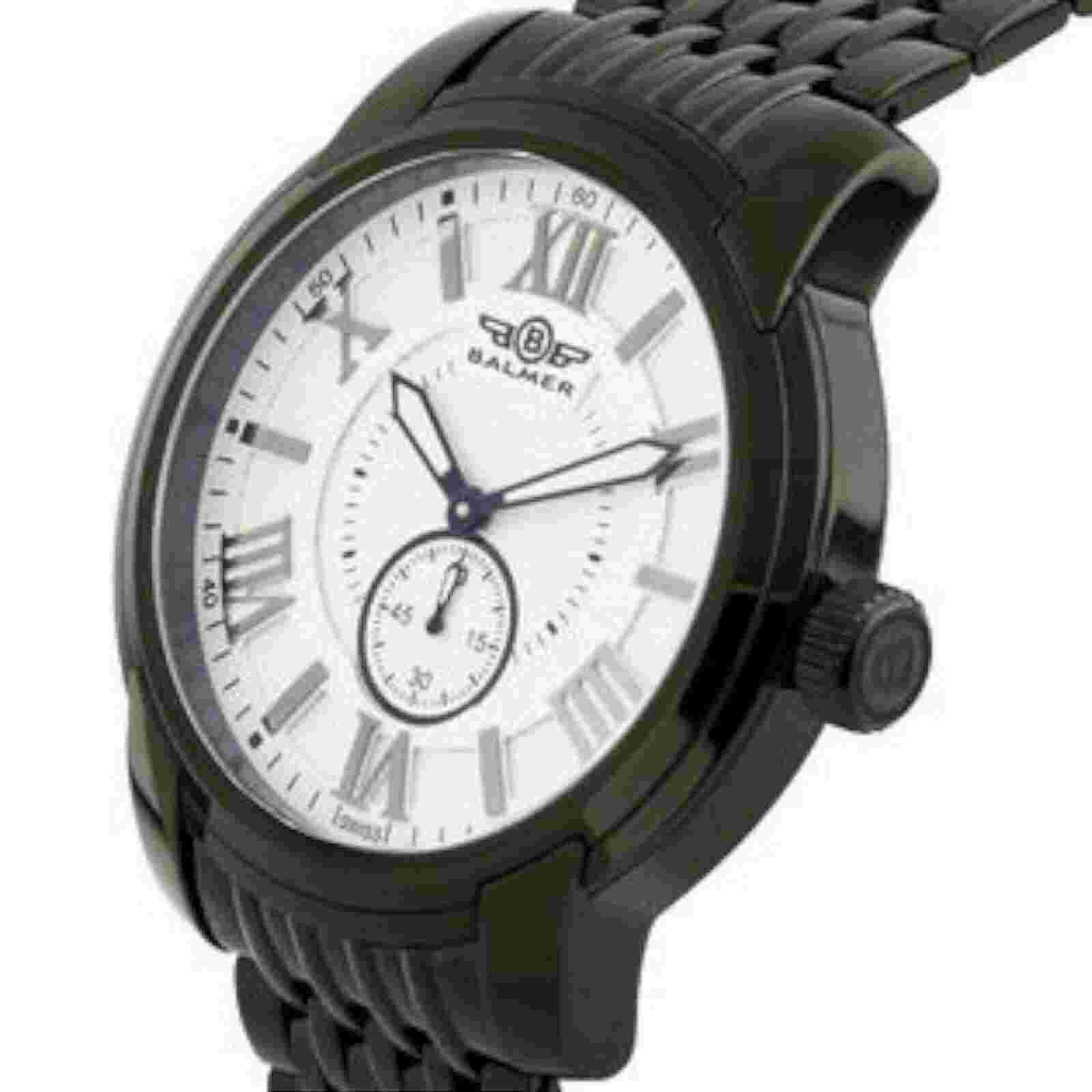 NEW Balmer 14058 Mens Noble Collection White Dial Black St Steel Mesh Band Watch