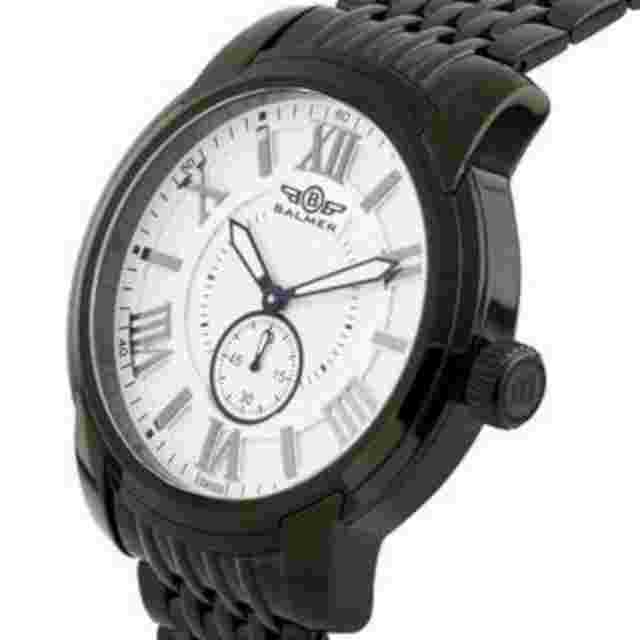 NEW Balmer 14058 Mens Noble Collection White Dial Black St Steel Mesh Band Watch
