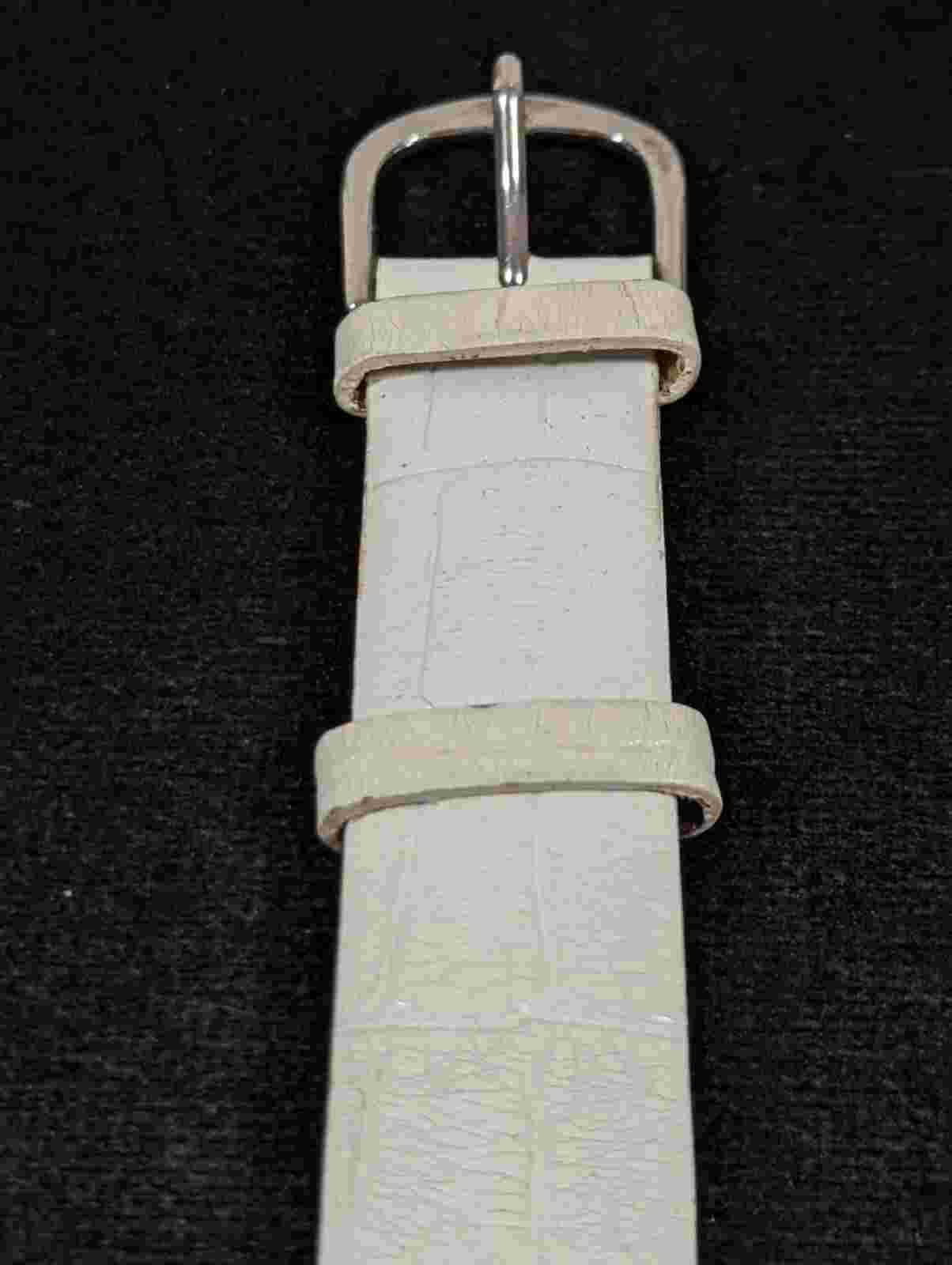 Pedre White Dial Crystal Accent Silver Tone Case White Leather Band Watch
