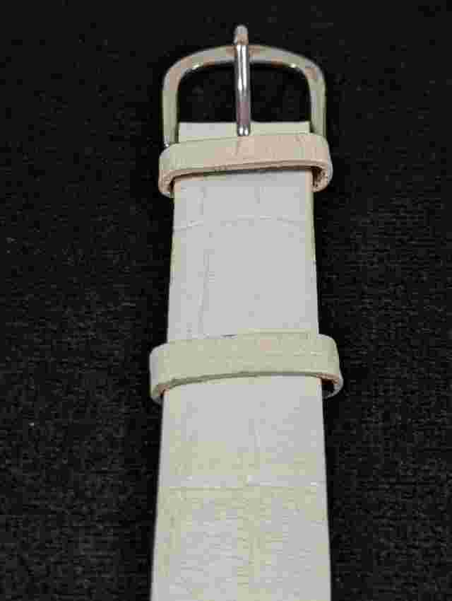 Pedre White Dial Crystal Accent Silver Tone Case White Leather Band Watch