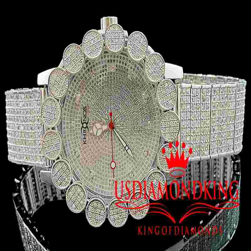 White Khronos Real Diamond Mens Joe Rodeo Cluster Bezel Iced Band Custom Watch