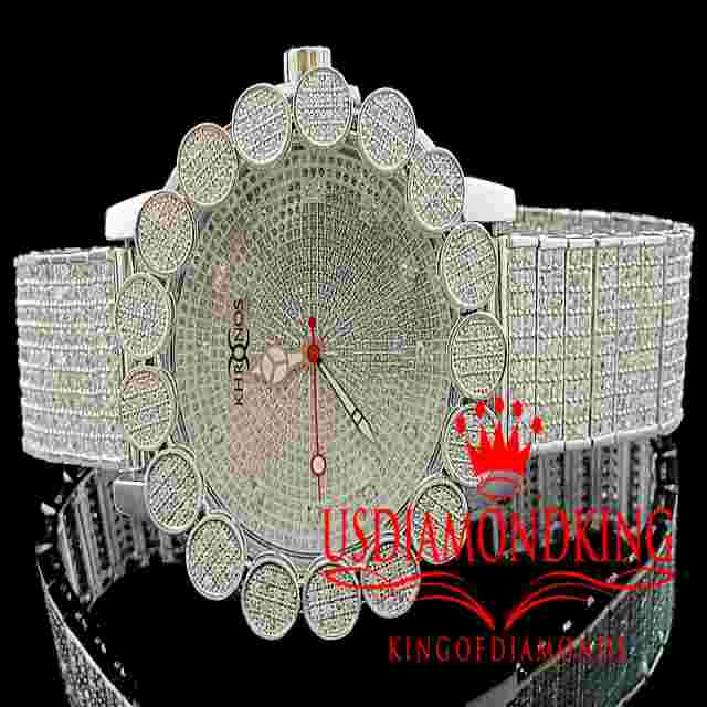 White Khronos Real Diamond Mens Joe Rodeo Cluster Bezel Iced Band Custom Watch