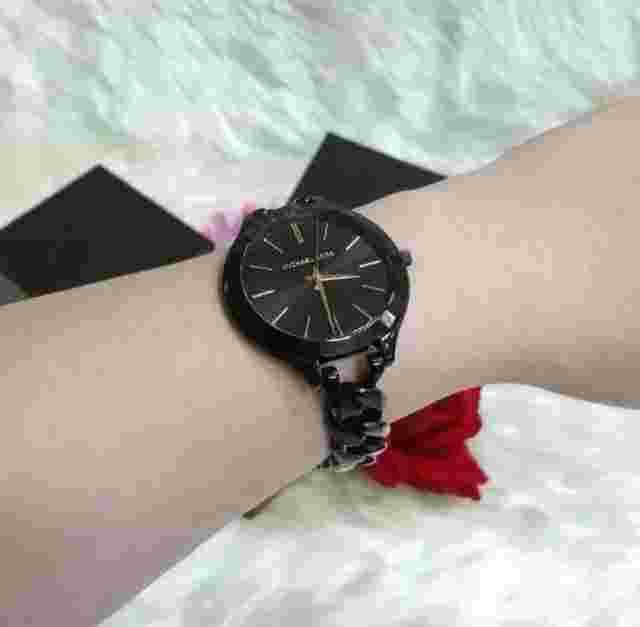 Michael Kors Slim Runway Black Dial Black Steel Strap Women's Watch - MK3317