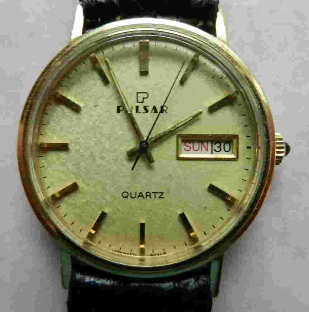 14K/KT/CT Solid Yellow Gold Pulsar/Seiko Quartz Date Day Boxes Papers Strap Rare