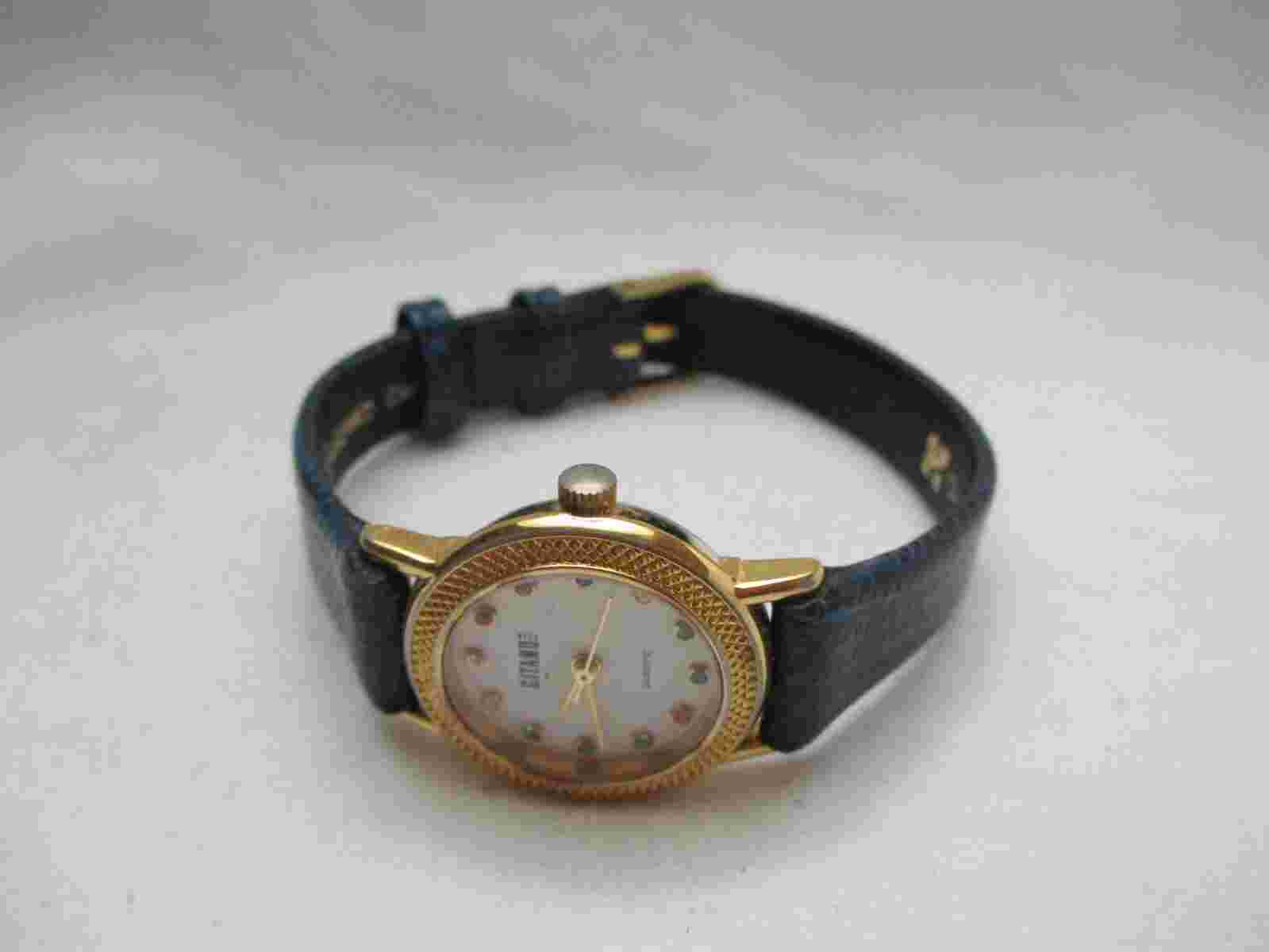 Gitano Wristwatch Blue Lizard Calf Buckle Band Gold Tone Colorful Elegant