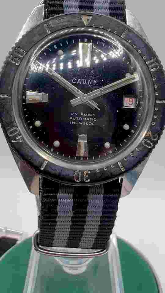 Vintage 1960s Swiss Cauny Prima Automatic Dive Watch - 36mm - Great Lume