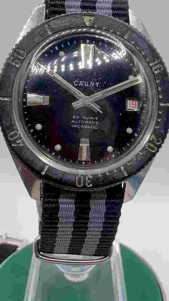 Vintage 1960s Swiss Cauny Prima Automatic Dive Watch - 36mm - Great Lume