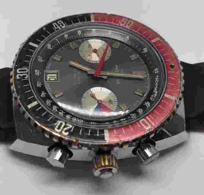 VINTAGE MONDIA DIVER CHRONOGRAPH MANUAL WIND MOVEMENT VALJOUX 7734 WITH BOX