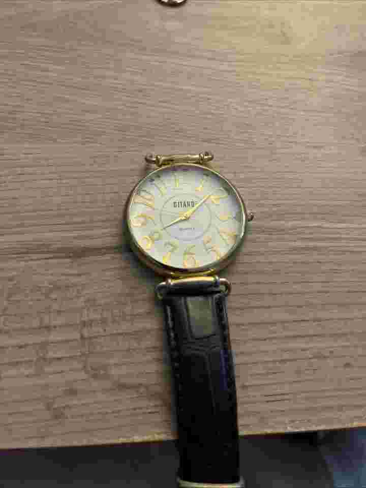 Vintage Gitano Watch Women Gold Silver Tone Black Band Needs New Battery